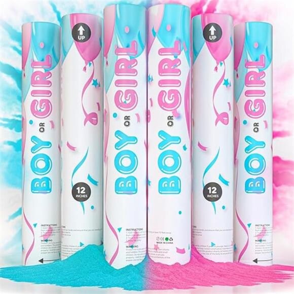 Gender Reveal Powder Smoke Bombs Cannon Poppers | 3 Pink & 3 Blue Poppers - Picture 7 of 7